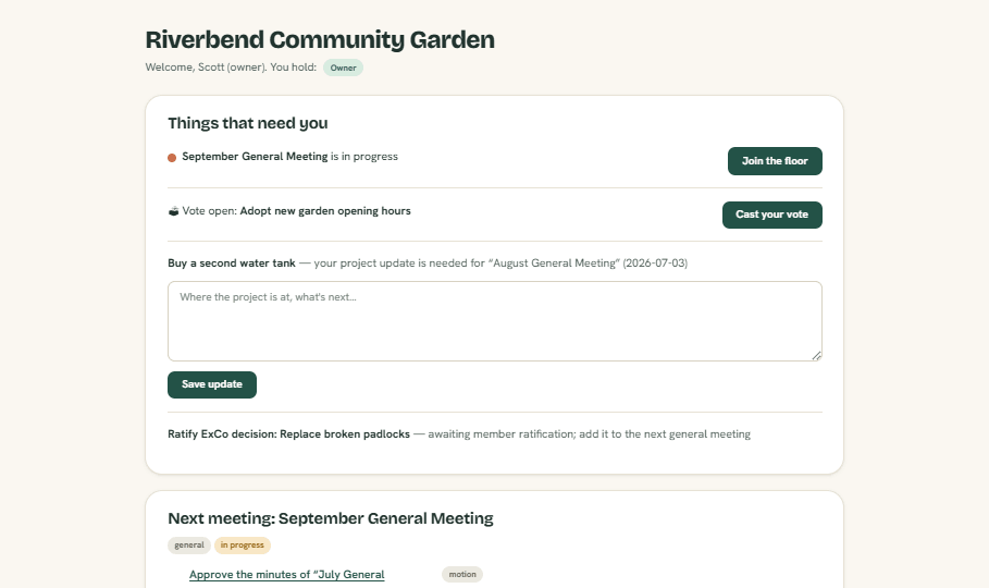 Bilby Bunch meeting dashboard